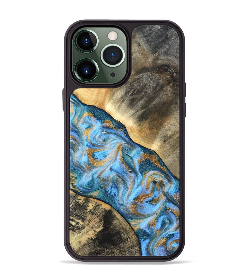 iPhone 13 Pro Max Wood Phone Case - Ayden (Teal & Gold, 827505)