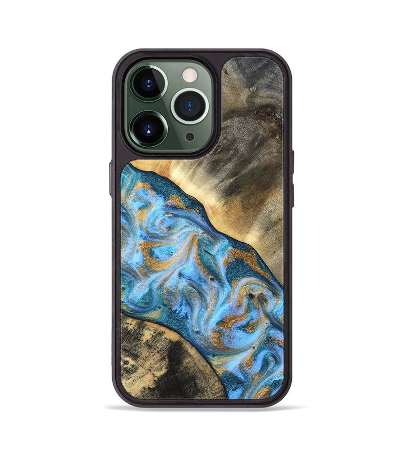 iPhone 13 Pro Wood Phone Case - Ayden (Teal & Gold, 827505)