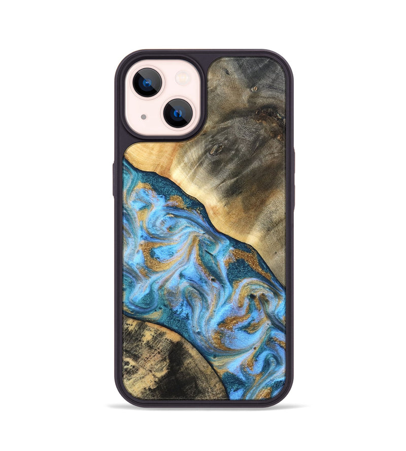 iPhone 14 Wood Phone Case - Ayden (Teal & Gold, 827505)