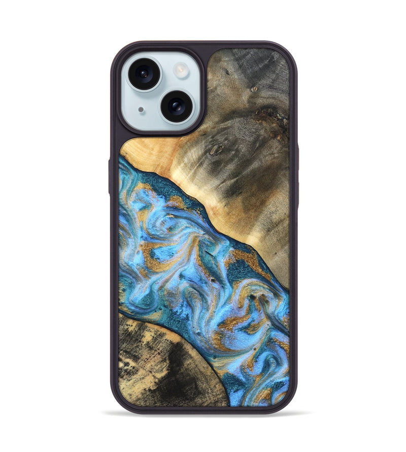 iPhone 15 Wood Phone Case - Ayden (Teal & Gold, 827505)