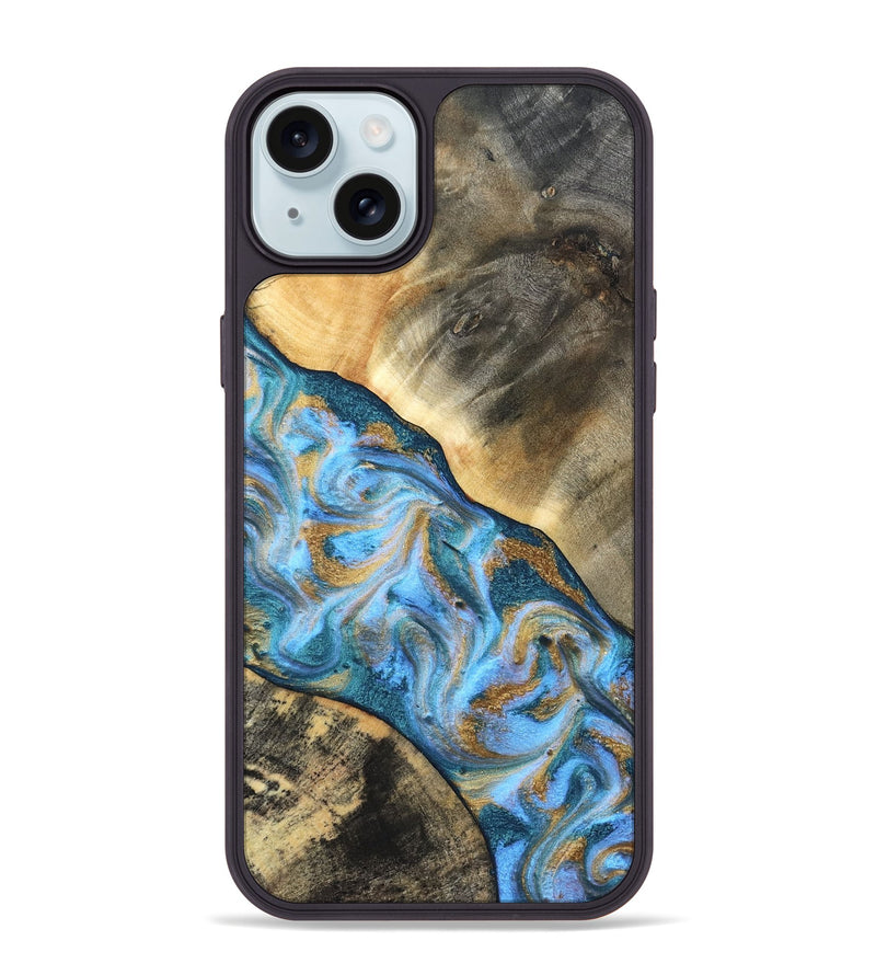 iPhone 15 Plus Wood Phone Case - Ayden (Teal & Gold, 827505)