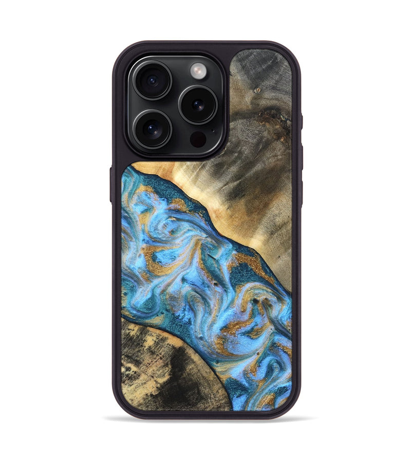 iPhone 15 Pro Wood Phone Case - Ayden (Teal & Gold, 827505)