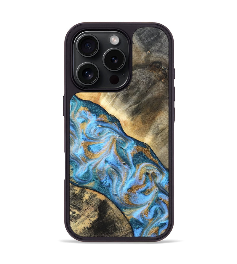iPhone 16 Pro Wood Phone Case - Ayden (Teal & Gold, 827505)