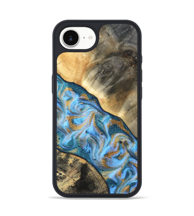 iPhone 16e Wood Phone Case - Ayden (Teal & Gold, 827505)