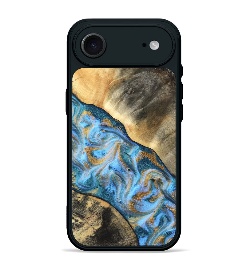 iPhone 17 Air Wood Phone Case - Ayden (Teal & Gold, 827505)