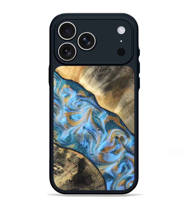 iPhone 17 Pro Max Wood Phone Case - Ayden (Teal & Gold, 827505)