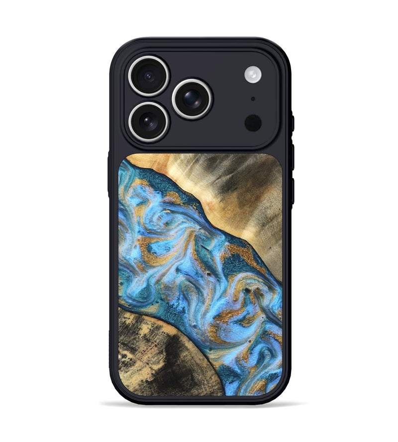 iPhone 17 Pro Wood Phone Case - Ayden (Teal & Gold, 827505)