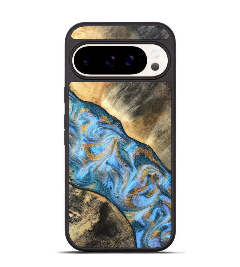 Pixel 9 Wood Phone Case - Ayden (Teal & Gold, 827505)