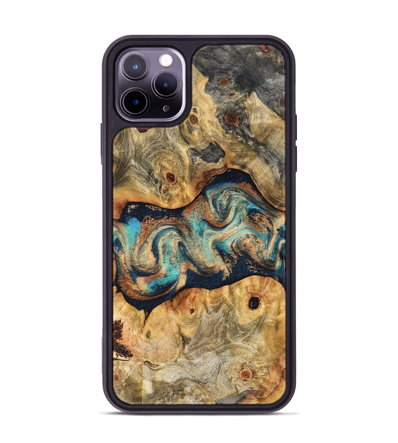 iPhone 11 Pro Max Wood Phone Case - Besse (Teal & Gold, 827506)