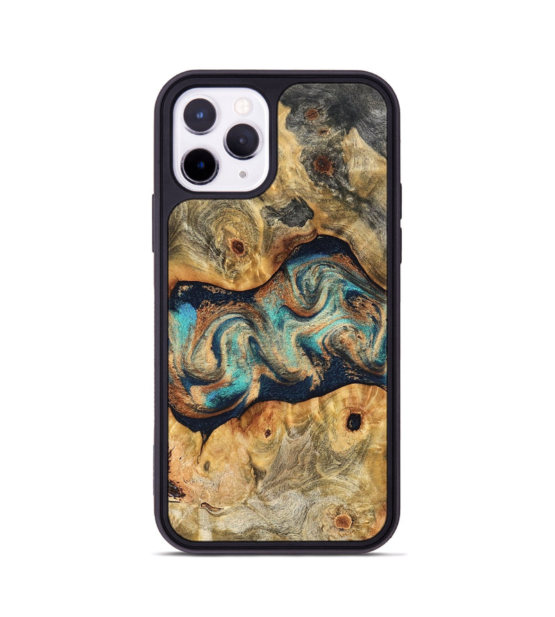 iPhone 11 Pro Wood Phone Case - Besse (Teal & Gold, 827506)