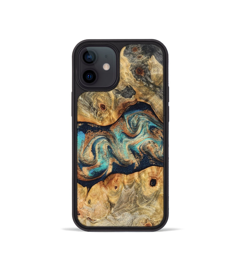 iPhone 12 mini Wood Phone Case - Besse (Teal & Gold, 827506)