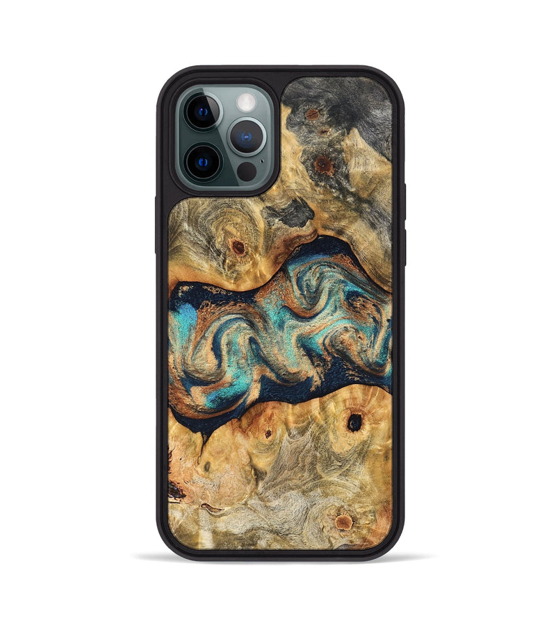 iPhone 12 Pro Wood Phone Case - Besse (Teal & Gold, 827506)