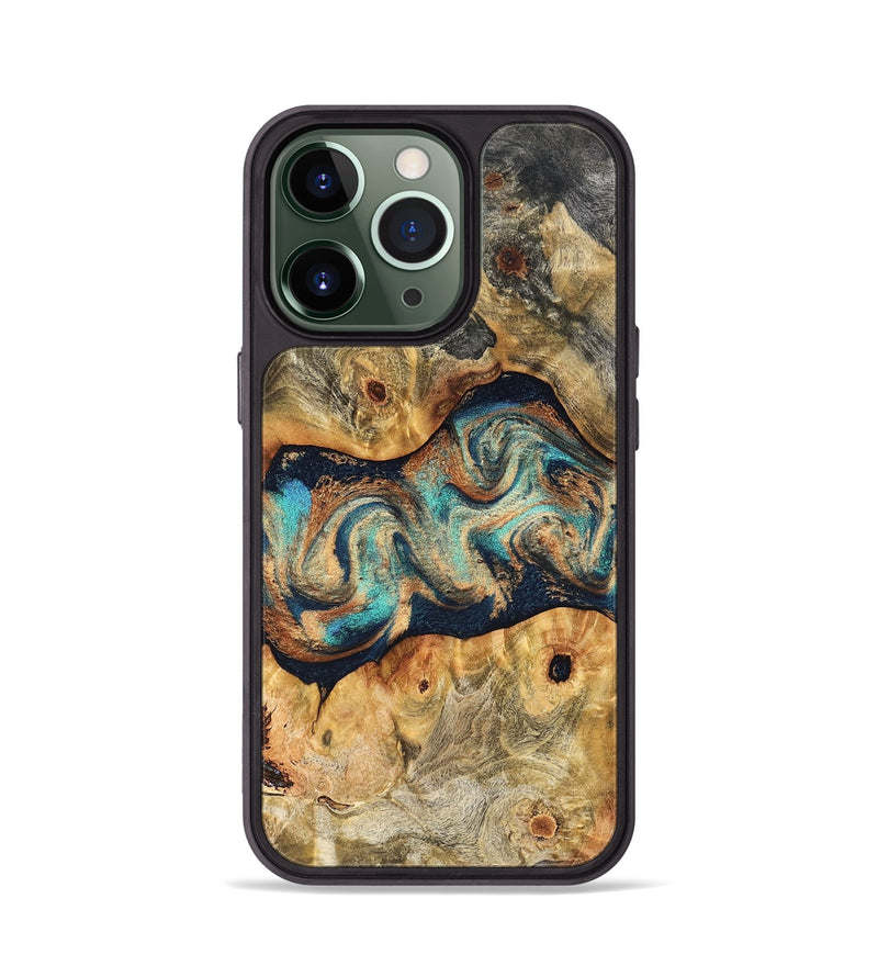 iPhone 13 Pro Wood Phone Case - Besse (Teal & Gold, 827506)