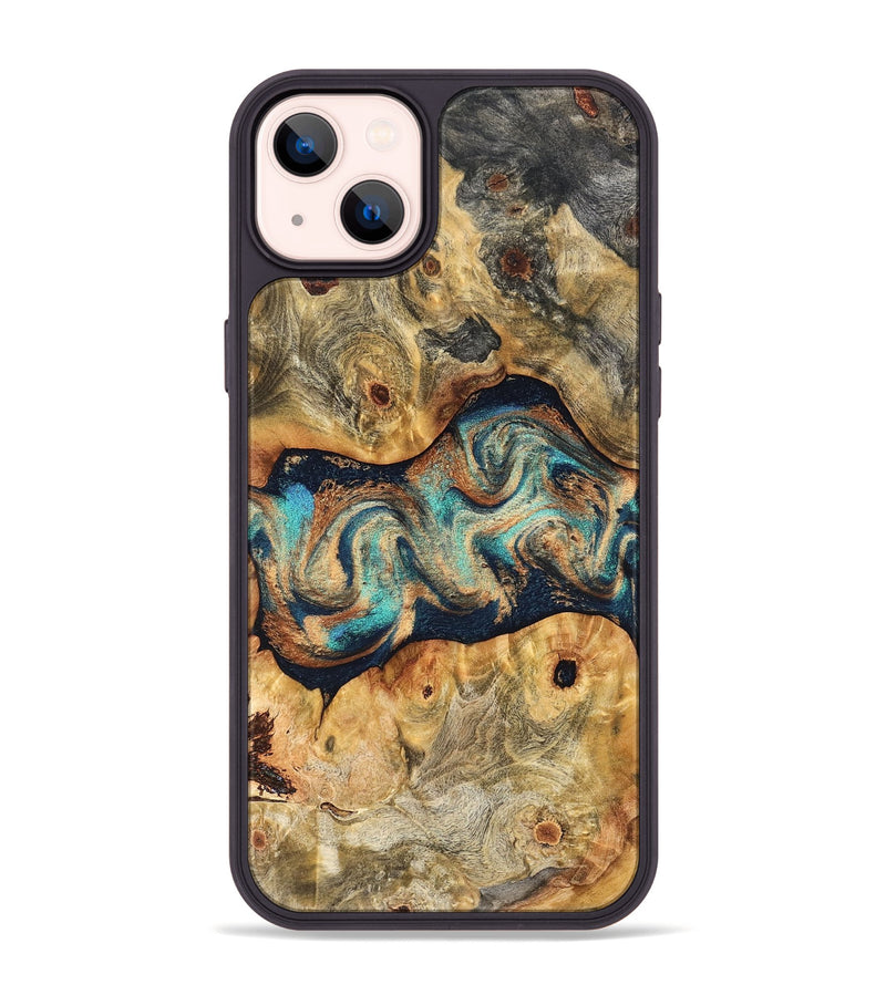 iPhone 14 Plus Wood Phone Case - Besse (Teal & Gold, 827506)