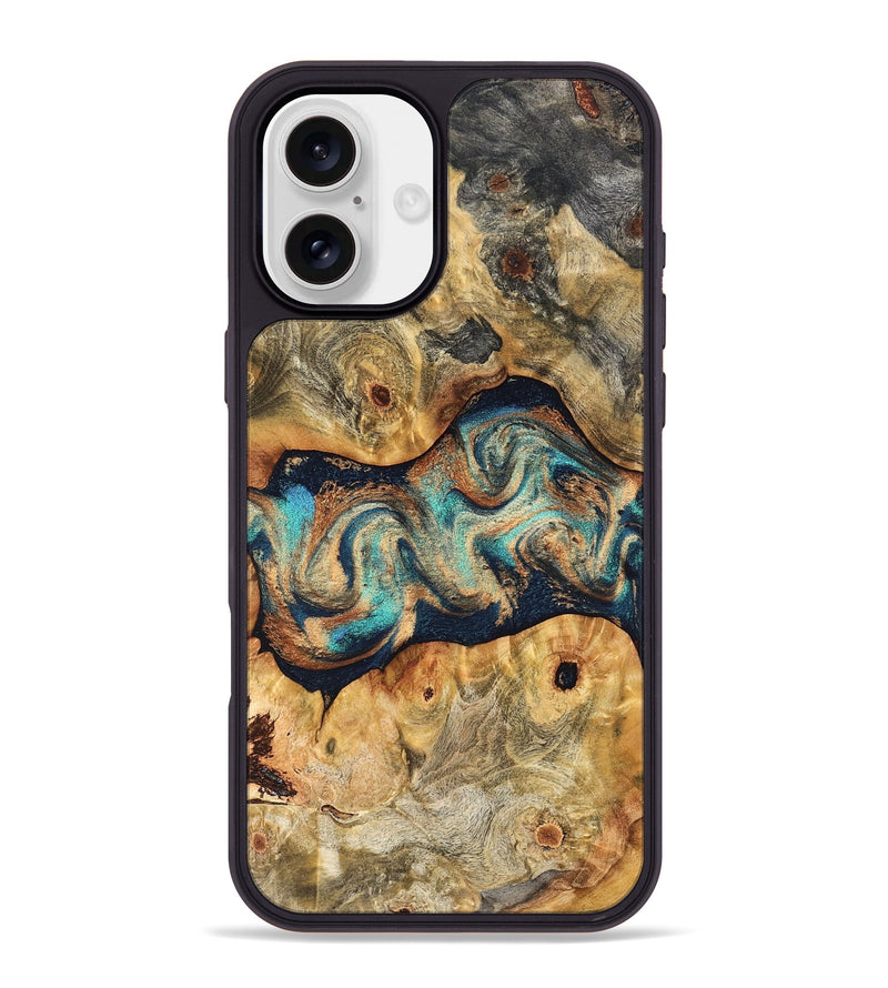 iPhone 16 Plus Wood Phone Case - Besse (Teal & Gold, 827506)