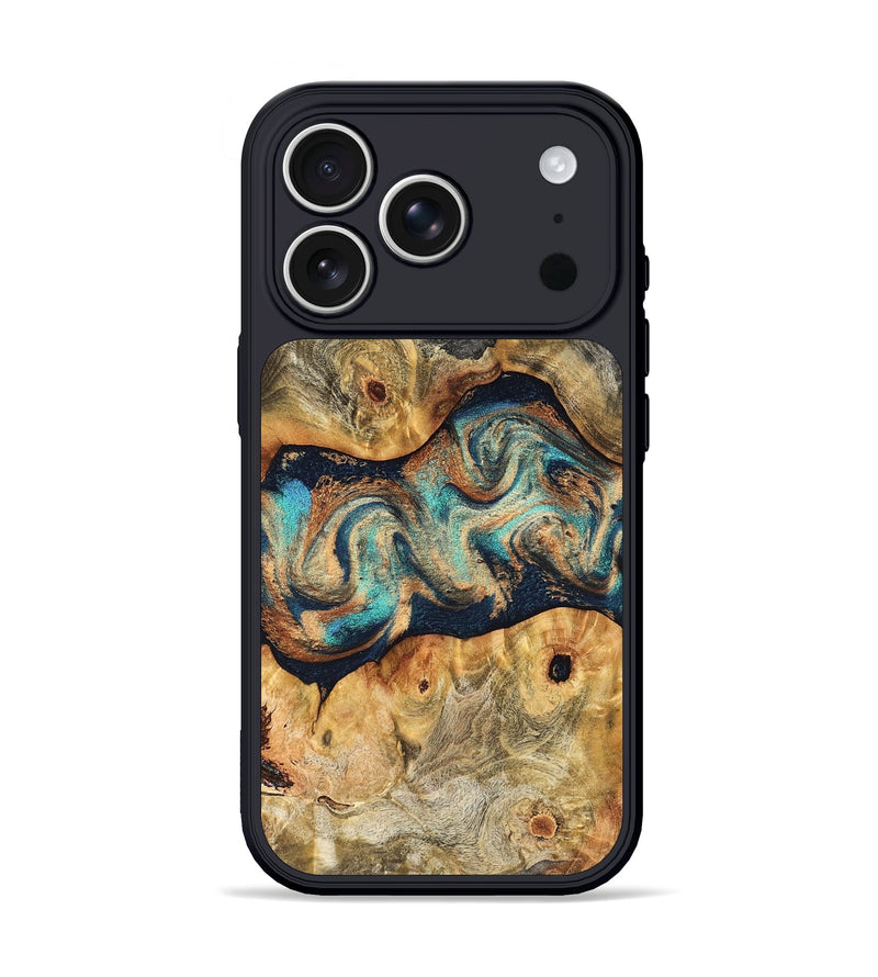 iPhone 17 Pro Wood Phone Case - Besse (Teal & Gold, 827506)
