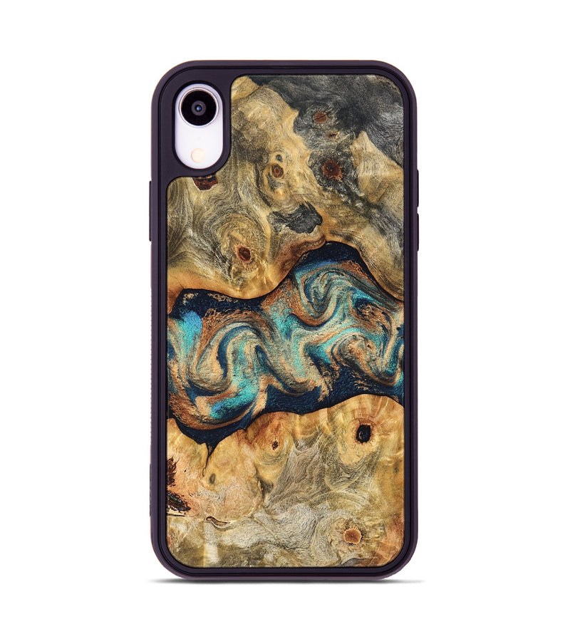 iPhone Xr Wood Phone Case - Besse (Teal & Gold, 827506)