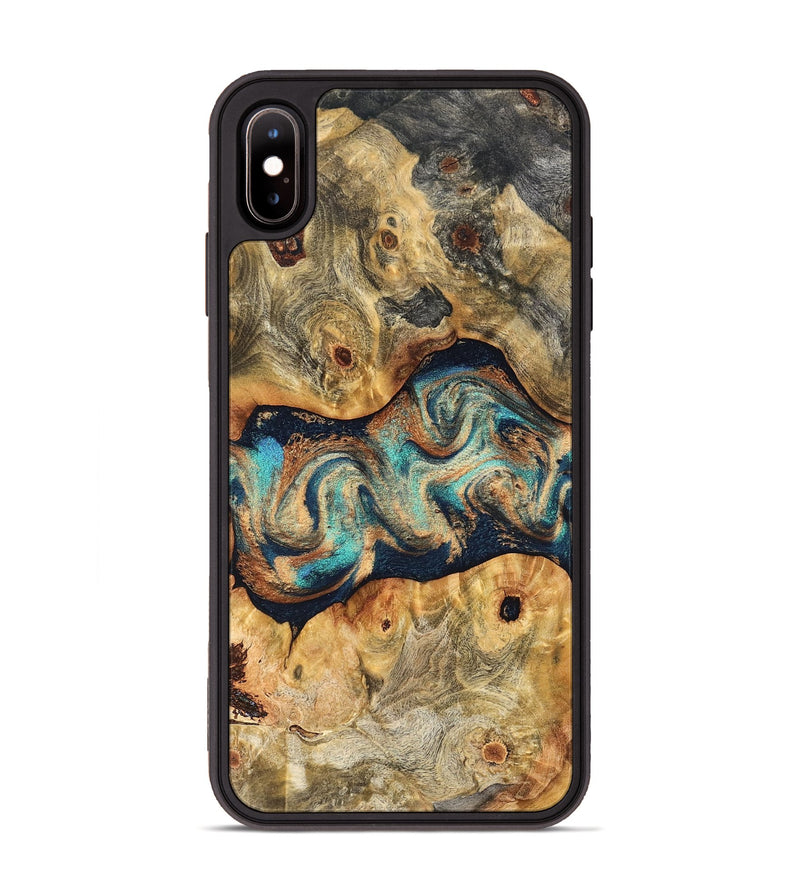 iPhone Xs Max Wood Phone Case - Besse (Teal & Gold, 827506)