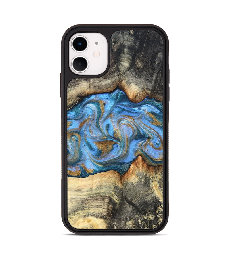 iPhone 11 Wood Phone Case - Jaimie (Teal & Gold, 827507)