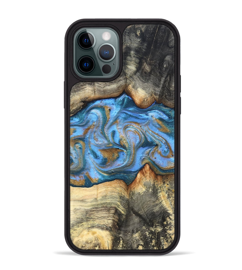 iPhone 12 Pro Max Wood Phone Case - Jaimie (Teal & Gold, 827507)
