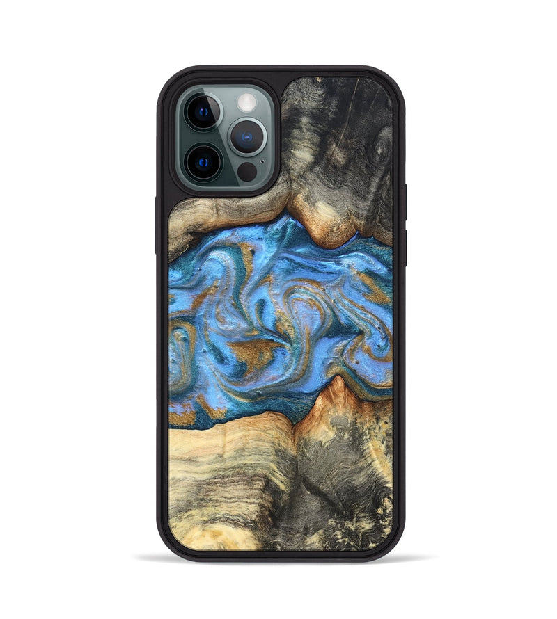 iPhone 12 Pro Wood Phone Case - Jaimie (Teal & Gold, 827507)