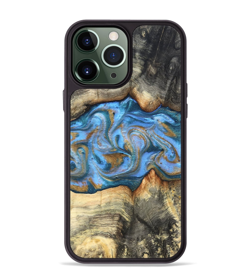 iPhone 13 Pro Max Wood Phone Case - Jaimie (Teal & Gold, 827507)