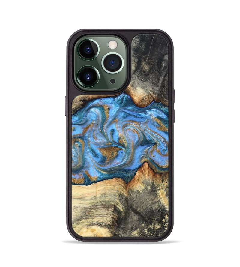 iPhone 13 Pro Wood Phone Case - Jaimie (Teal & Gold, 827507)