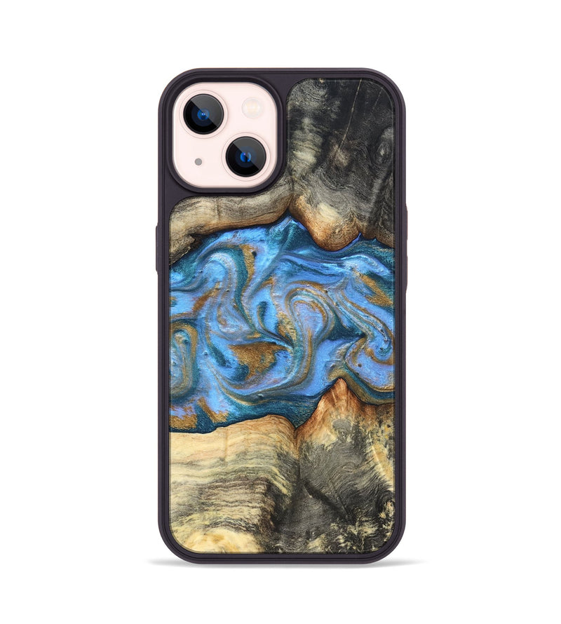 iPhone 14 Wood Phone Case - Jaimie (Teal & Gold, 827507)