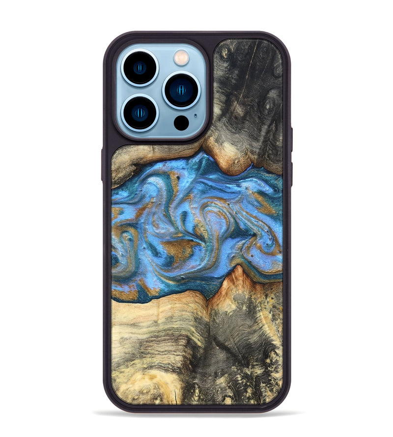 iPhone 14 Pro Max Wood Phone Case - Jaimie (Teal & Gold, 827507)