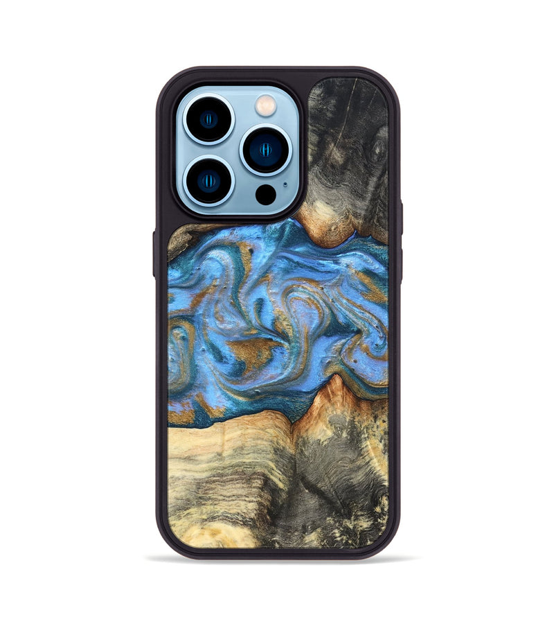 iPhone 14 Pro Wood Phone Case - Jaimie (Teal & Gold, 827507)