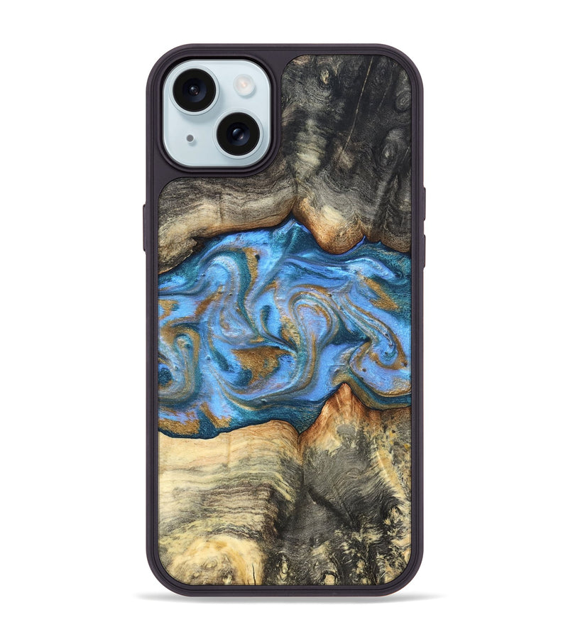 iPhone 15 Plus Wood Phone Case - Jaimie (Teal & Gold, 827507)
