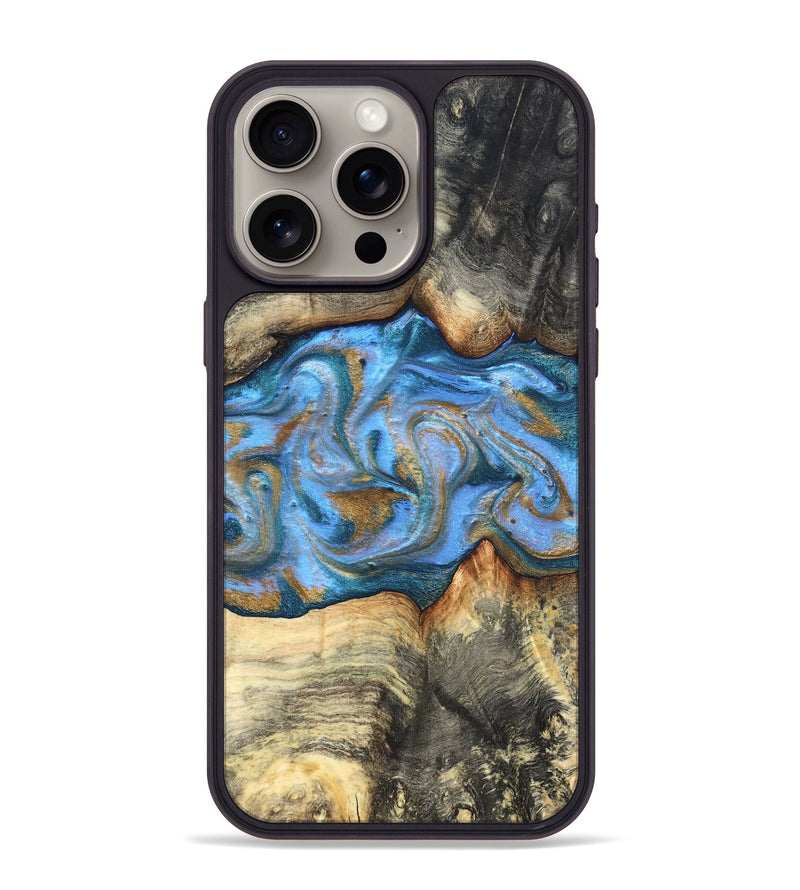 iPhone 15 Pro Max Wood Phone Case - Jaimie (Teal & Gold, 827507)