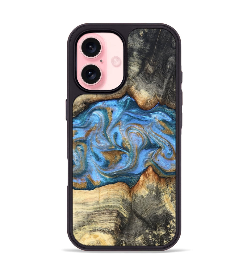 iPhone 16 Wood Phone Case - Jaimie (Teal & Gold, 827507)