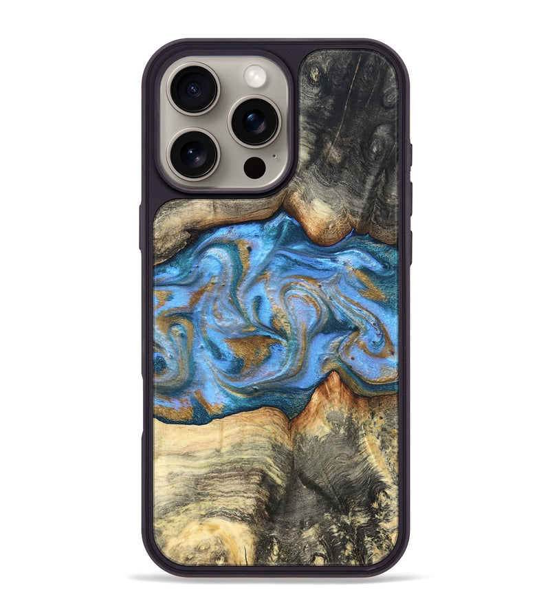 iPhone 16 Pro Max Wood Phone Case - Jaimie (Teal & Gold, 827507)