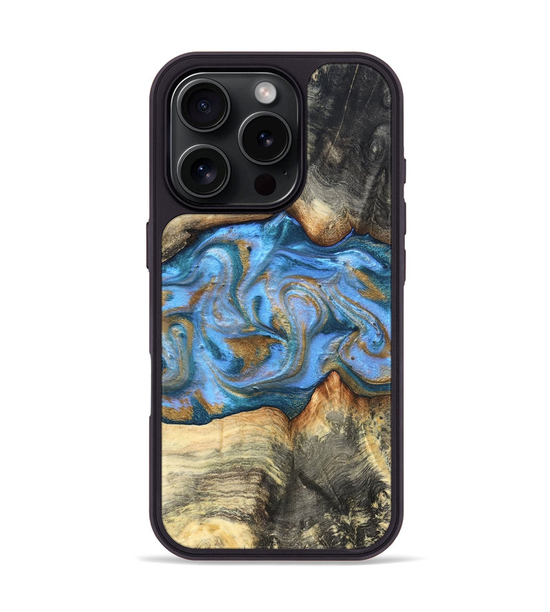 iPhone 16 Pro Wood Phone Case - Jaimie (Teal & Gold, 827507)