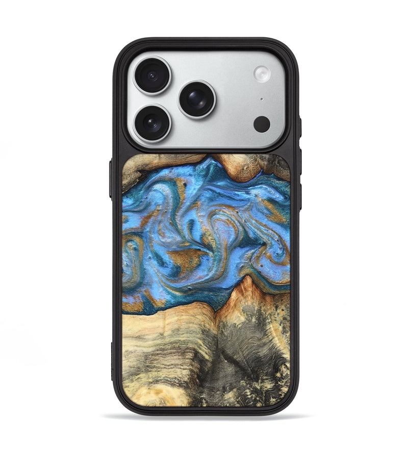 iPhone 18 Pro Wood Phone Case - Jaimie (Teal & Gold, 827507)