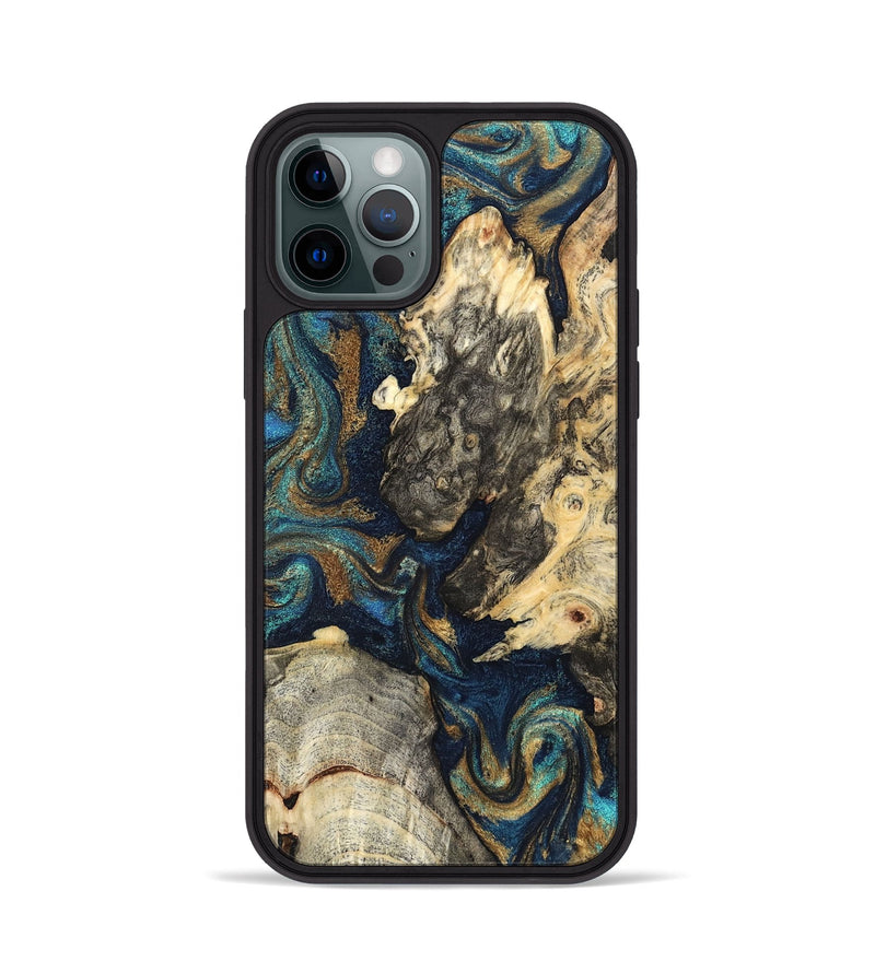 iPhone 12 Pro Wood Phone Case - Leander (Teal & Gold, 827508)