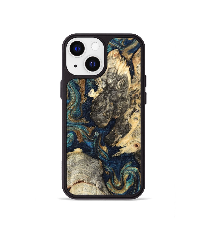 iPhone 13 mini Wood Phone Case - Leander (Teal & Gold, 827508)