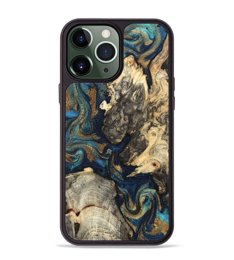 iPhone 13 Pro Max Wood Phone Case - Leander (Teal & Gold, 827508)