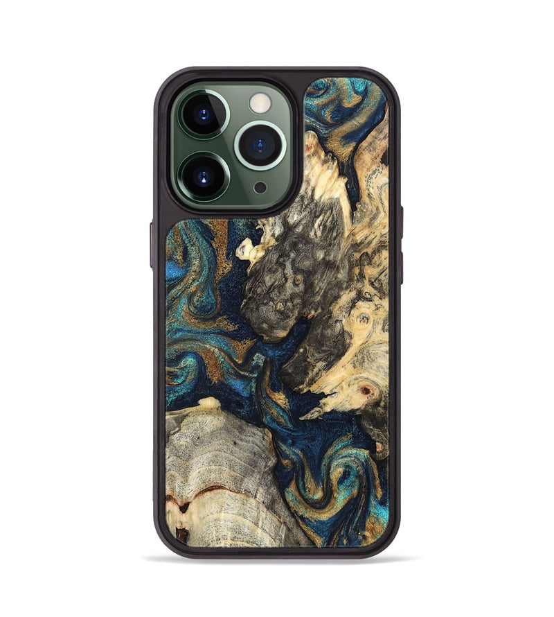 iPhone 13 Pro Wood Phone Case - Leander (Teal & Gold, 827508)