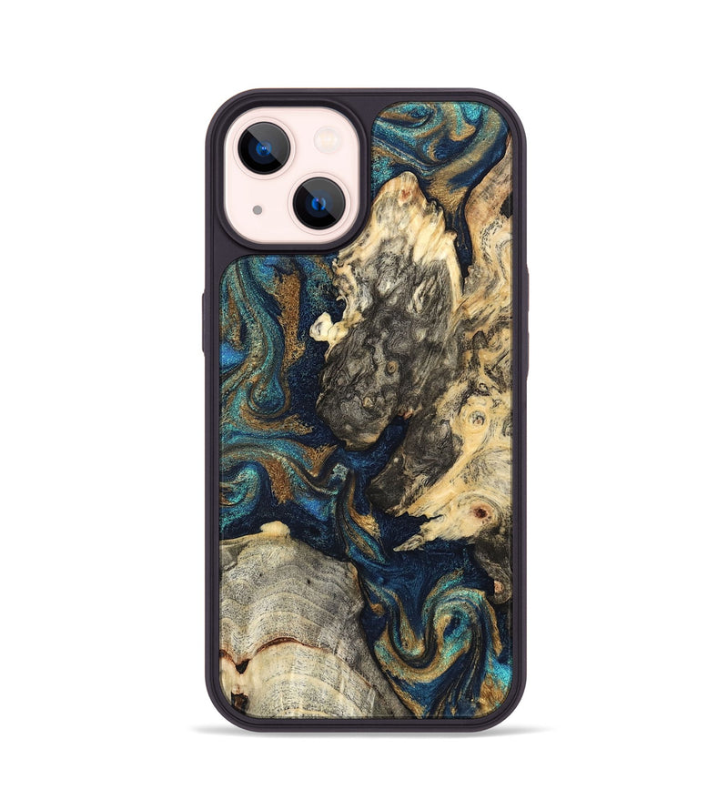 iPhone 14 Wood Phone Case - Leander (Teal & Gold, 827508)