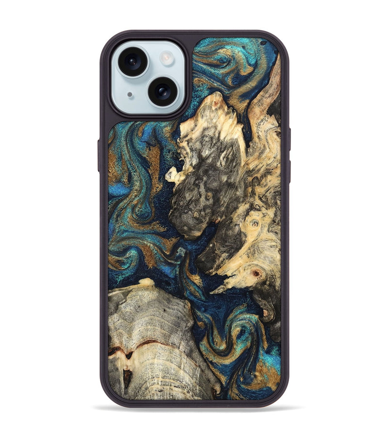 iPhone 15 Plus Wood Phone Case - Leander (Teal & Gold, 827508)