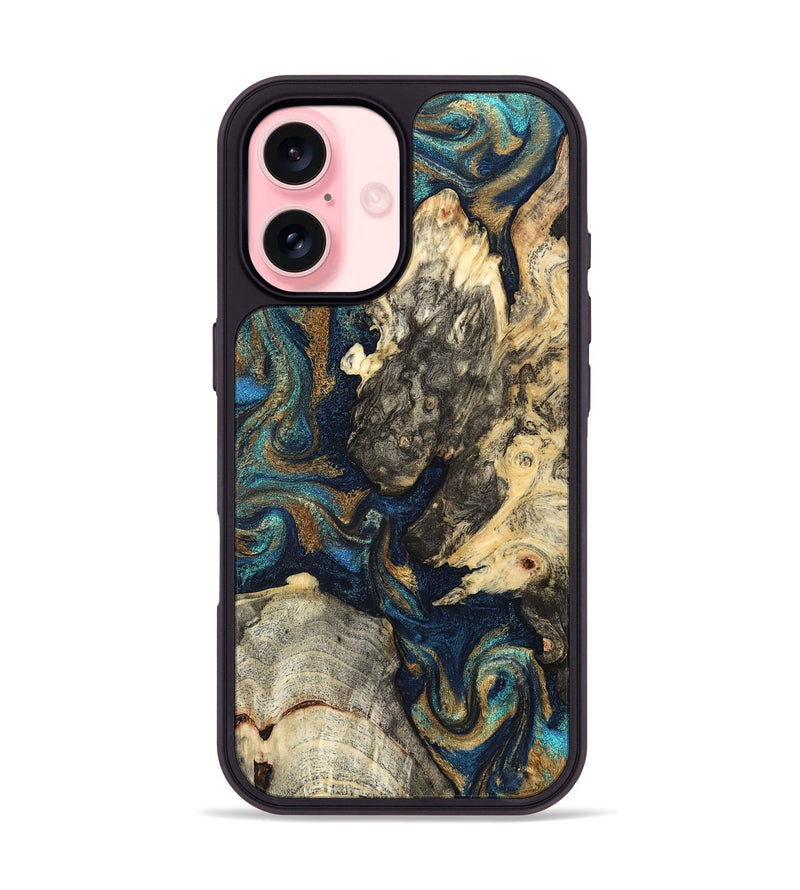 iPhone 16 Wood Phone Case - Leander (Teal & Gold, 827508)