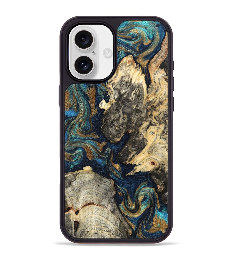 iPhone 16 Plus Wood Phone Case - Leander (Teal & Gold, 827508)