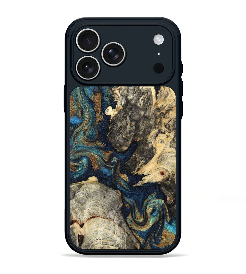 iPhone 17 Pro Max Wood Phone Case - Leander (Teal & Gold, 827508)