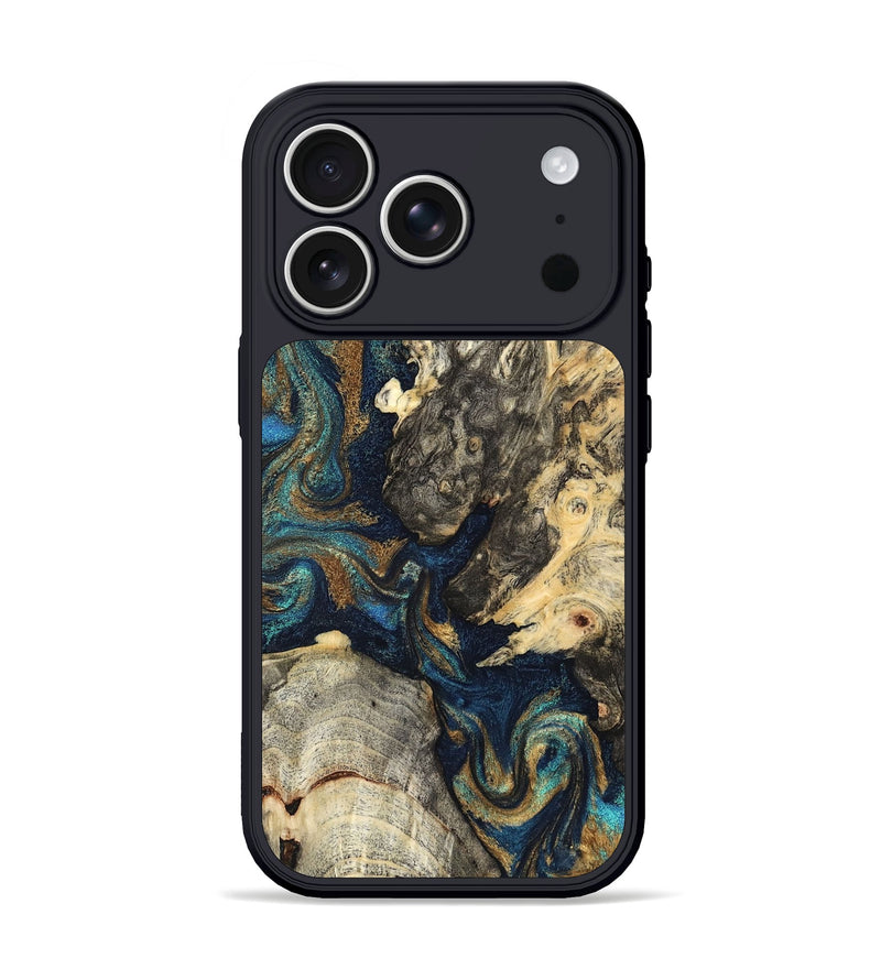 iPhone 17 Pro Wood Phone Case - Leander (Teal & Gold, 827508)