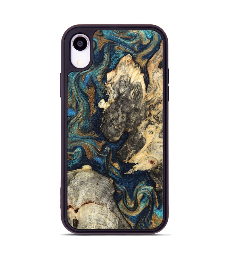 iPhone Xr Wood Phone Case - Leander (Teal & Gold, 827508)