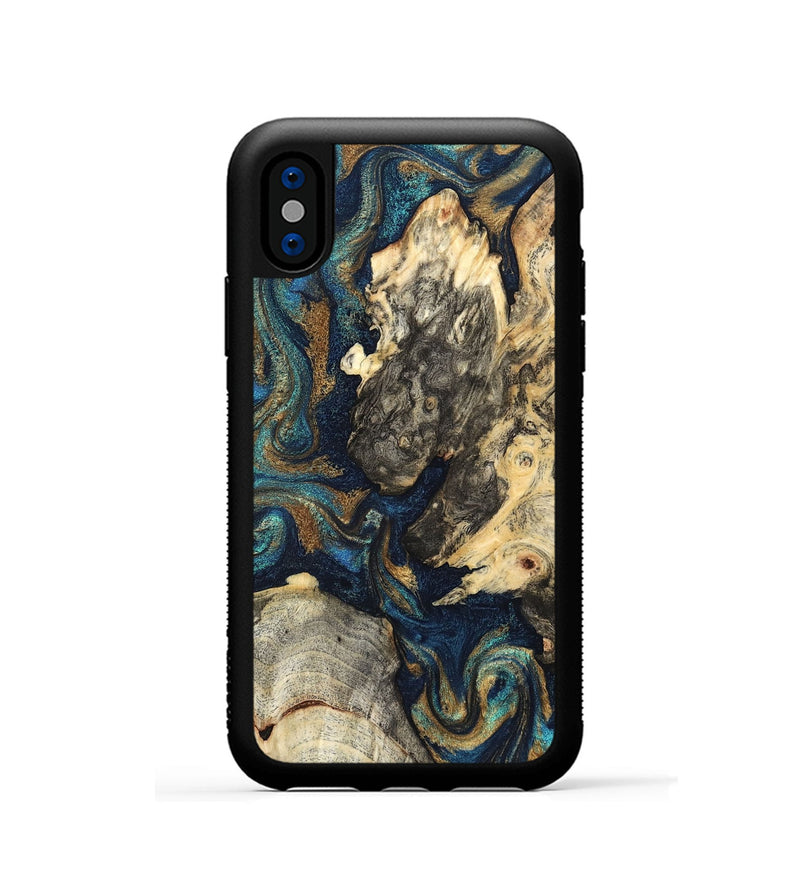iPhone Xs Wood Phone Case - Leander (Teal & Gold, 827508)