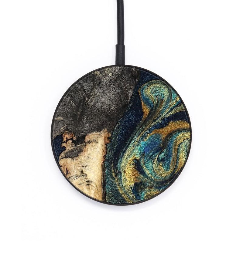 Circle Wood Wireless Charger - Edward (Teal & Gold, 827509)