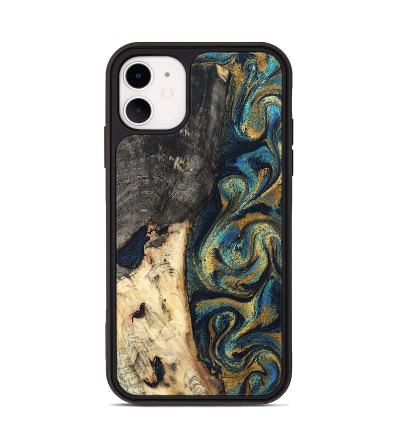 iPhone 11 Wood Phone Case - Edward (Teal & Gold, 827509)